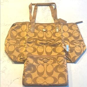 Coach nylon tote bag with snap in pouch - British Tan